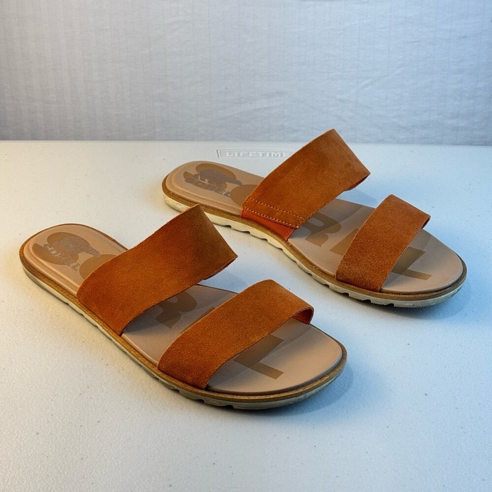 Sorel Women's Double Strap Suede Sandals in Rust Brown